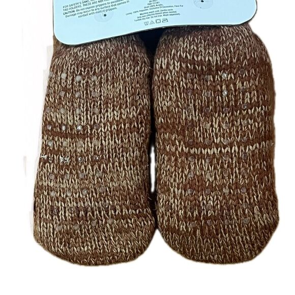 Sherpa Lined Sloth Slippers Socks Brown Size Medium - Picture 2 of 5